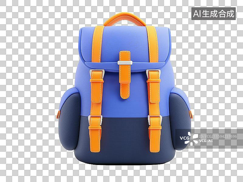 【AI数字艺术】3D立体蓝橙双肩户外背包元素图片素材