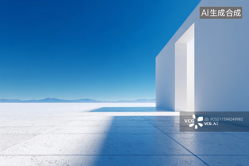 【AI数字艺术】简洁白色建筑与蓝天背景图片素材