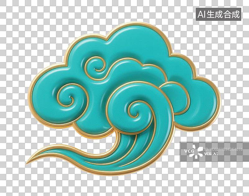 【AI数字艺术】3D三维蓝绿色国风祥云图片素材