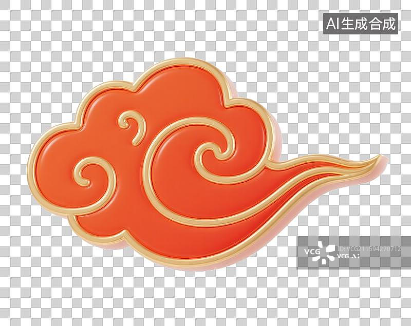 【AI数字艺术】3D三维红色国风祥云图片素材