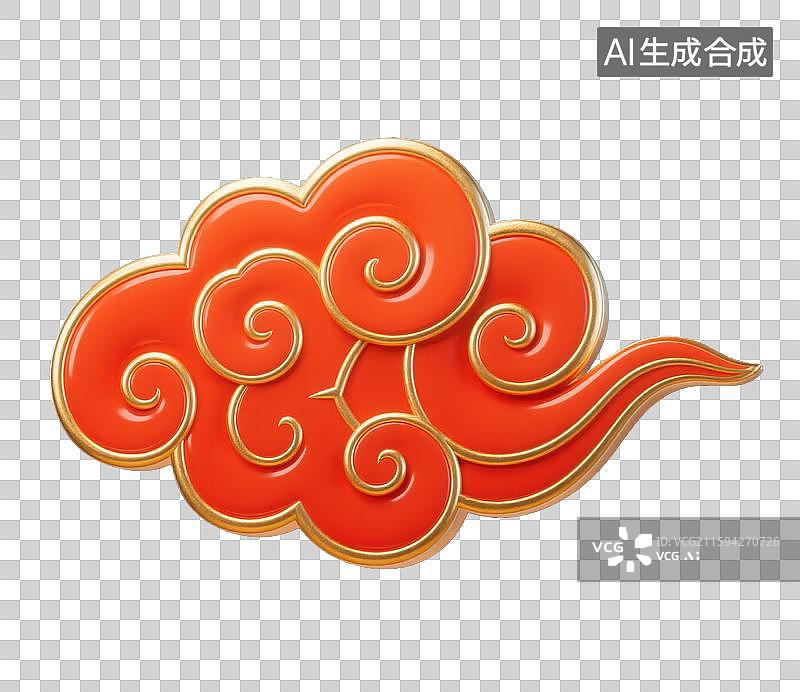 【AI数字艺术】3D三维红色国风祥云图片素材