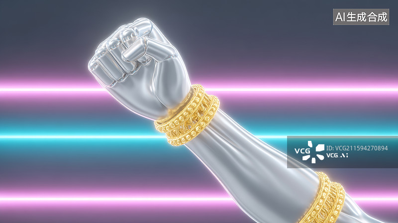 【AI数字艺术】金属质感手臂的紧握拳头图片素材