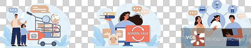 开学准备套装，家长陪同小学生图片素材