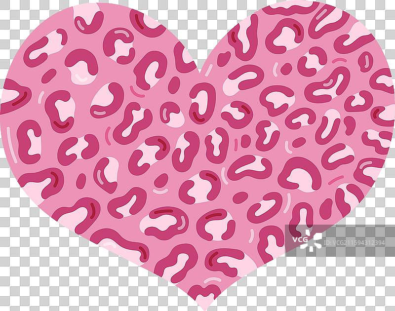 可爱的粉色卡通心形，带有豹纹图案图片素材