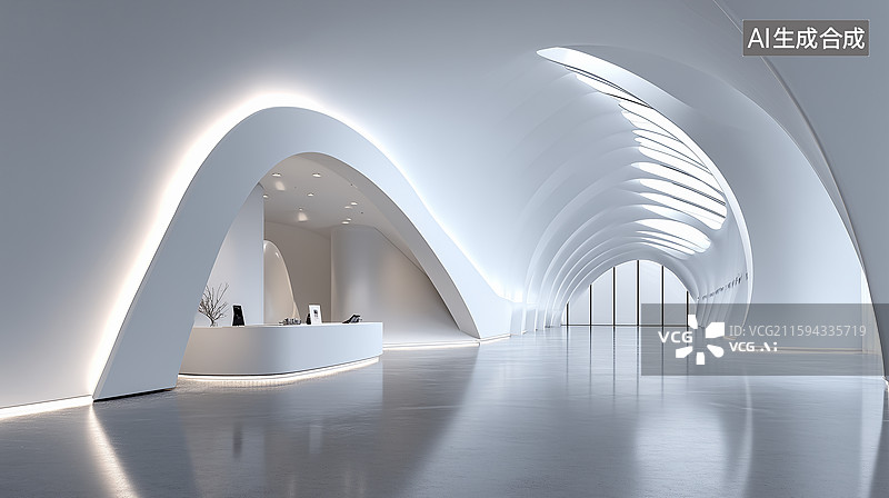 【AI数字艺术】未来主义白色极简展厅设计图片素材