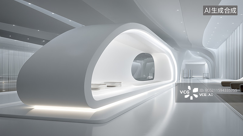 【AI数字艺术】未来主义白色极简展厅设计图片素材