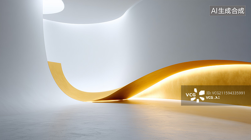 【AI数字艺术】极简金色弧形工作室设计图片素材