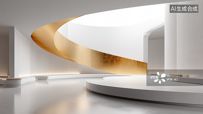 【AI数字艺术】极简金色弧形工作室设计图片素材