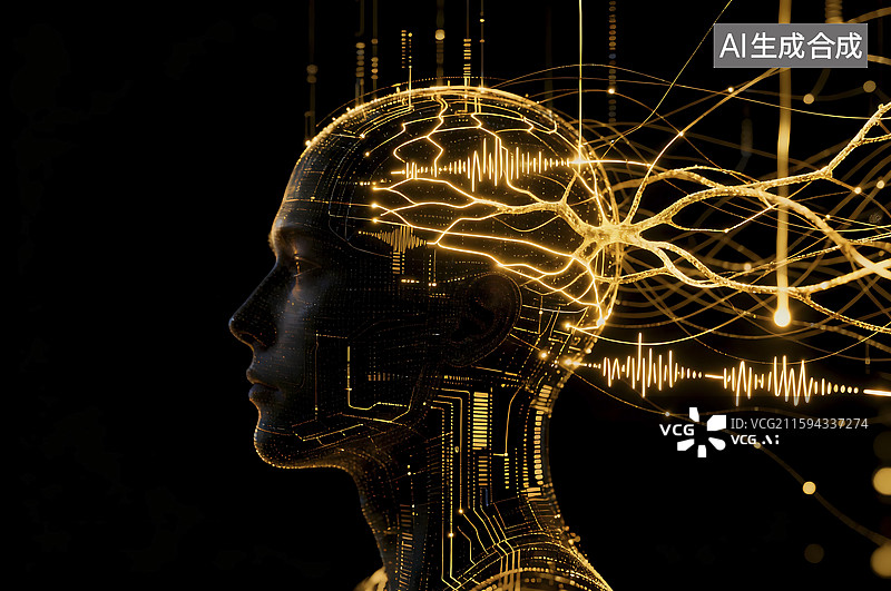 【AI数字艺术】数字技术下的人脑神经示意图片素材