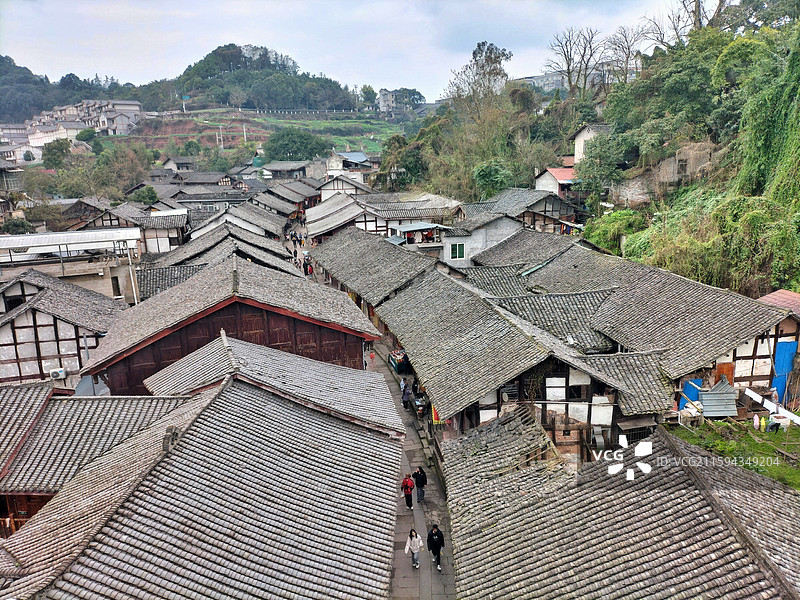 四川南充蓬安嘉陵第一桑梓景区的周子古镇图片素材