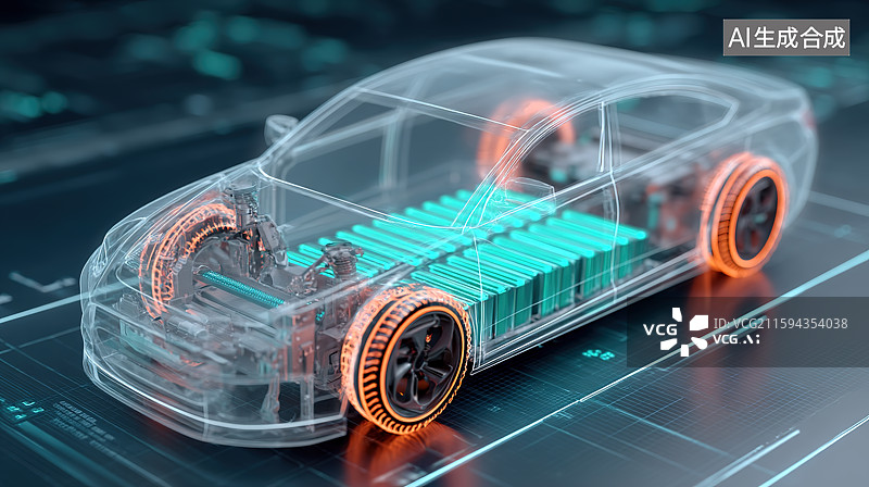【AI数字艺术】新能源电动汽车固态电池概念科技风插画图片素材