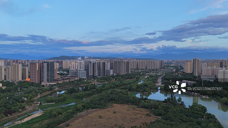 西安 桃花潭公园 航拍图片素材