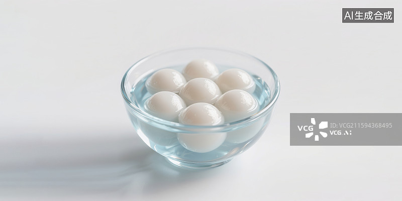 【AI数字艺术】元宵节冬至立冬节气美食汤圆元宵酒酿小圆子中国传统节日习俗小吃甜品透明玻璃碗白色背景3D三维渲染风格图片素材