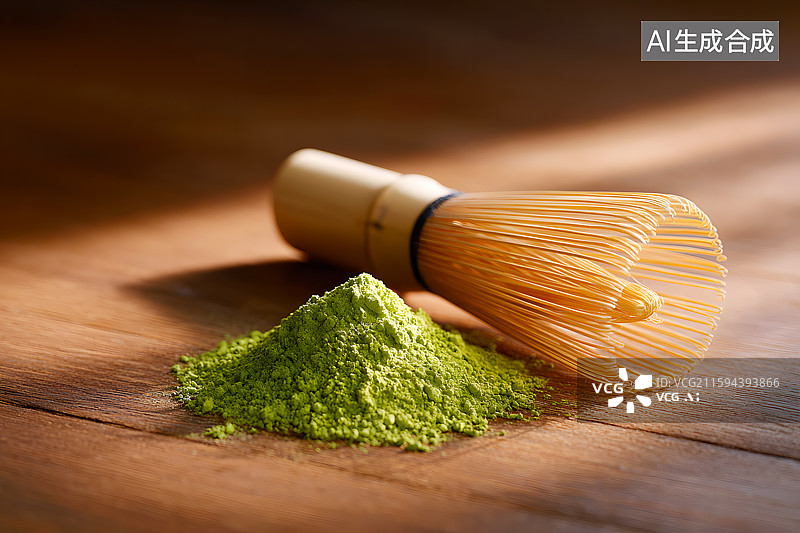 【AI数字艺术】茶桌上放着抹茶和茶筅图片素材