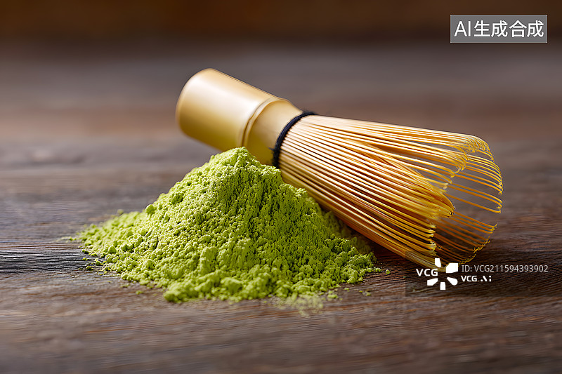 【AI数字艺术】茶桌上放着抹茶和茶筅图片素材