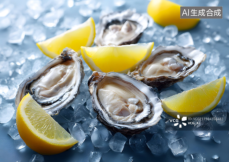 【AI数字艺术】冰块上放着生蚝图片素材