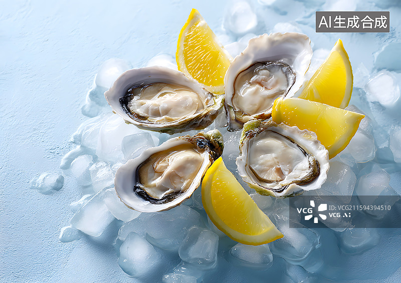 【AI数字艺术】冰块上放着生蚝图片素材