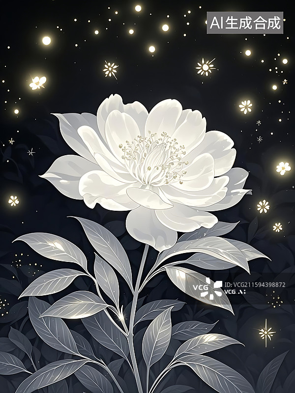 【AI数字艺术】月光下的白牡丹图片素材
