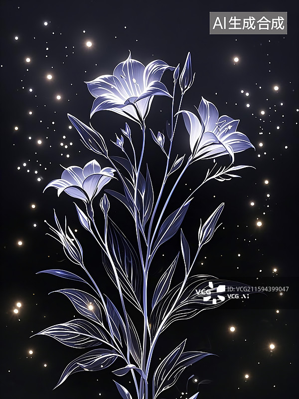 【AI数字艺术】梦幻荧光桔梗花图片素材