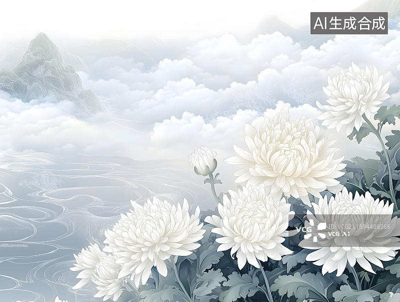 【AI数字艺术】重阳节插画，重阳节赏菊花艺术背景设计图片素材