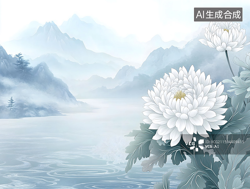【AI数字艺术】重阳节插画，重阳节赏菊花艺术背景设计图片素材