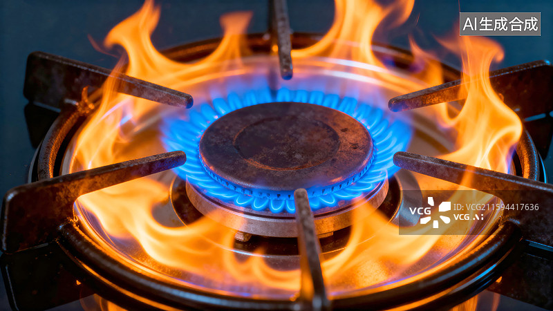 【AI数字艺术】燃气炉具蓝焰烹饪场景图片素材