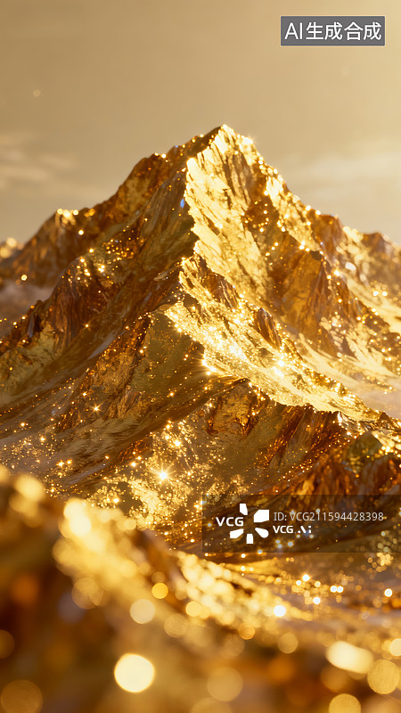 【AI数字艺术】闪耀的金色山峰景观图片素材