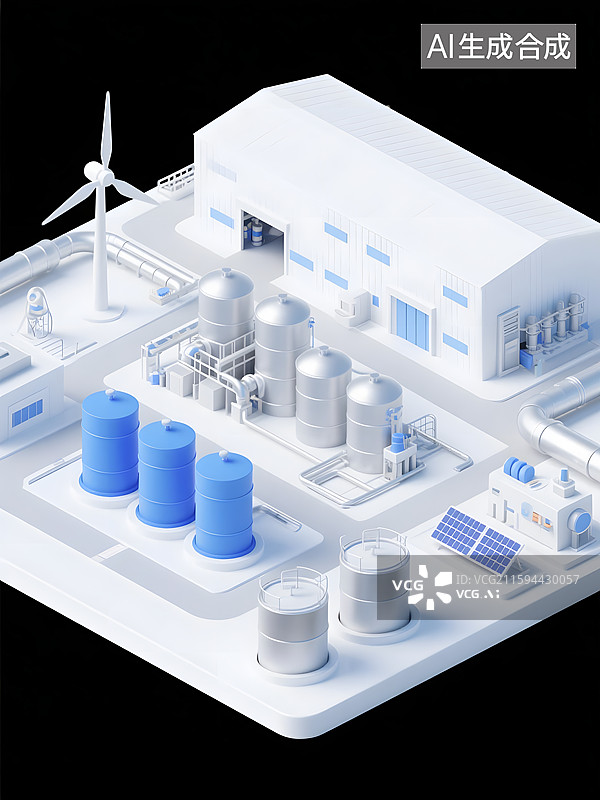 【AI数字艺术】大型储油罐区发电厂清洁能源微缩景观图片素材