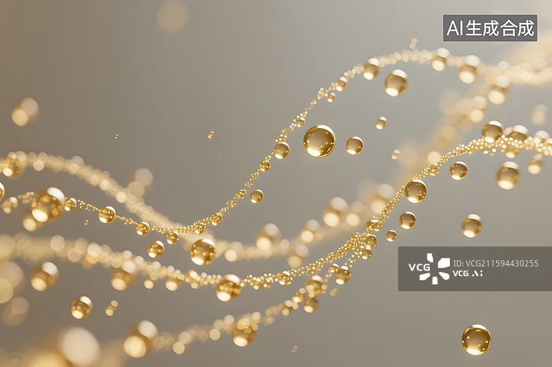 【AI数字艺术】抽象3D金黄色液体油或精油飞溅图片素材