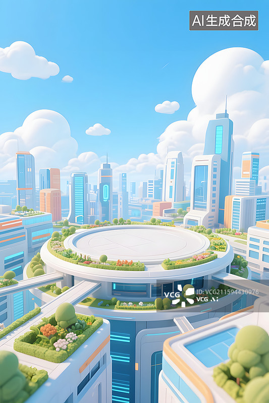 【AI数字艺术】未来城市建筑空中花园图片素材