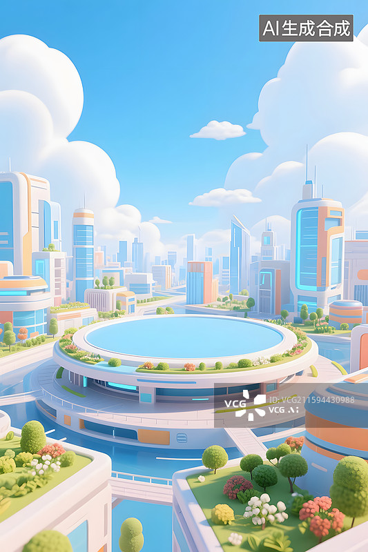 【AI数字艺术】未来城市建筑空中花园图片素材