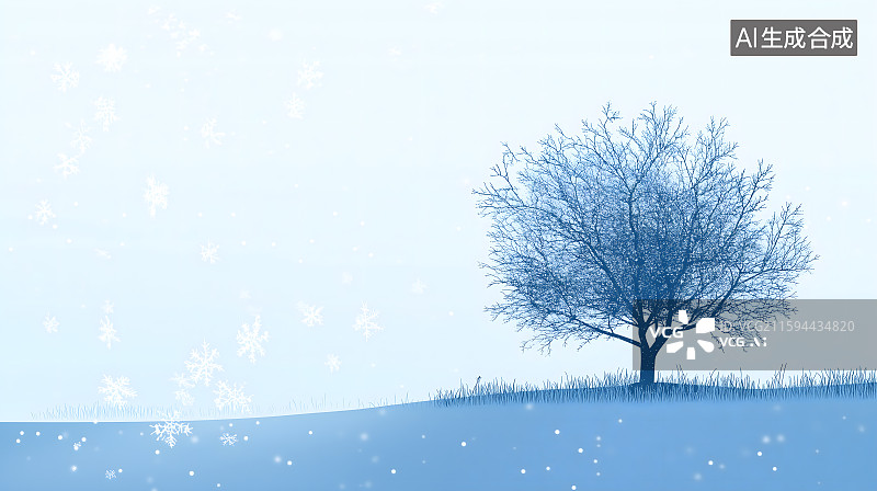 【AI数字艺术】寒冷天气枯树落霜简约横版手绘插画，二十四节气霜降立冬寒露主题海报设计图片素材