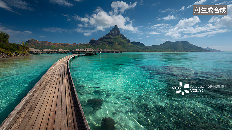 【AI数字艺术】海岛木栈道景观图片素材