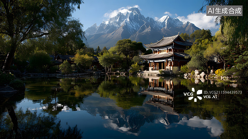 【AI数字艺术】山水园林景观图片素材