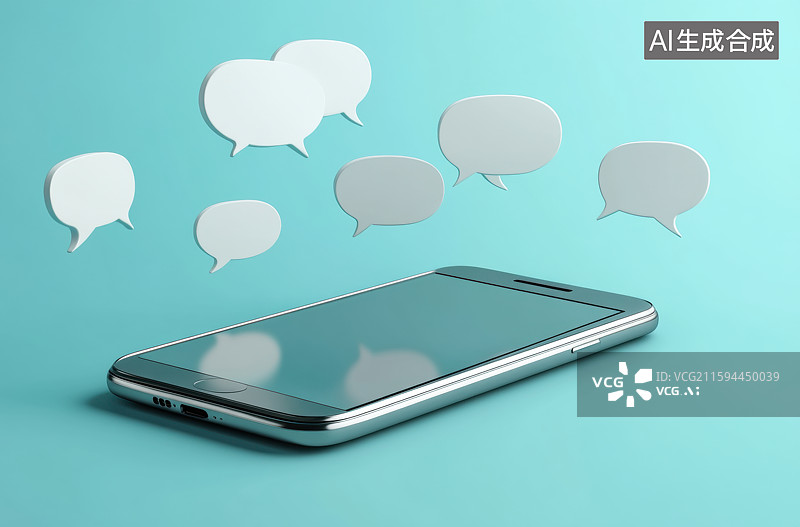 【AI数字艺术】手机周围飞满社交媒体聊天通知泡泡图标图片素材