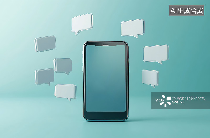 【AI数字艺术】手机周围飞满社交媒体聊天通知泡泡图标图片素材