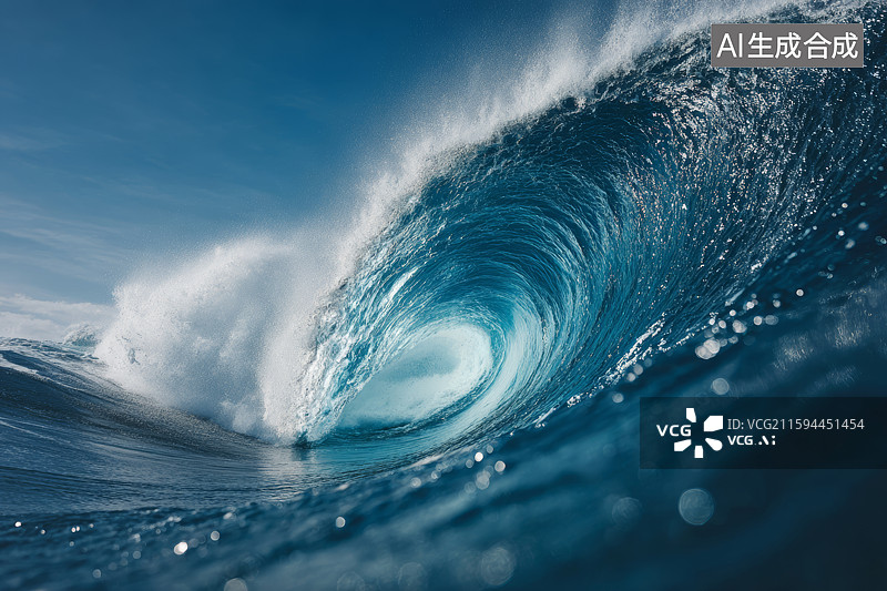 【AI数字艺术】汹涌澎湃的蓝色海浪图片素材