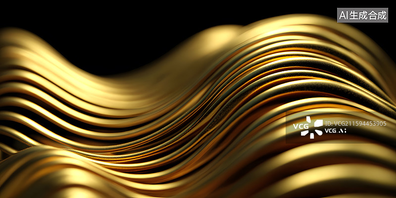 【AI数字艺术】金色波浪纹理光影流动效果图片素材
