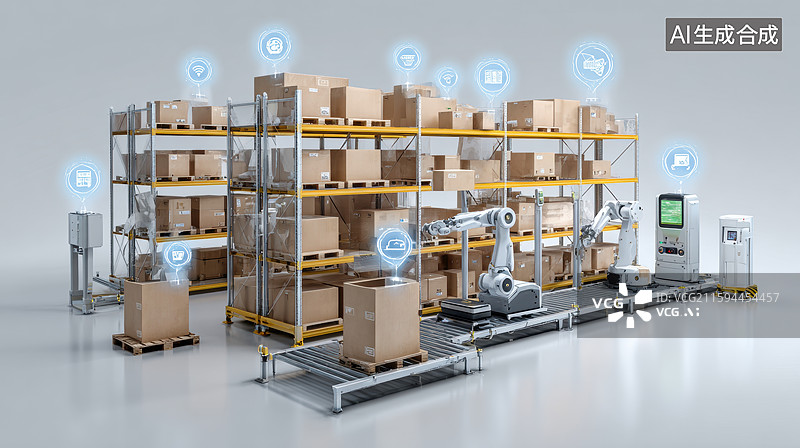 【AI数字艺术】智能仓储自动化系统图片素材