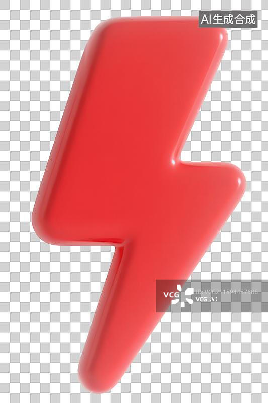 【AI数字艺术】3D渲染免抠图形元素红色闪电能量电源标志图标图片素材