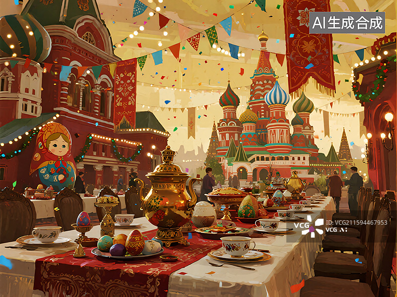 【AI数字艺术】鎏金俄罗斯派对之夜图片素材