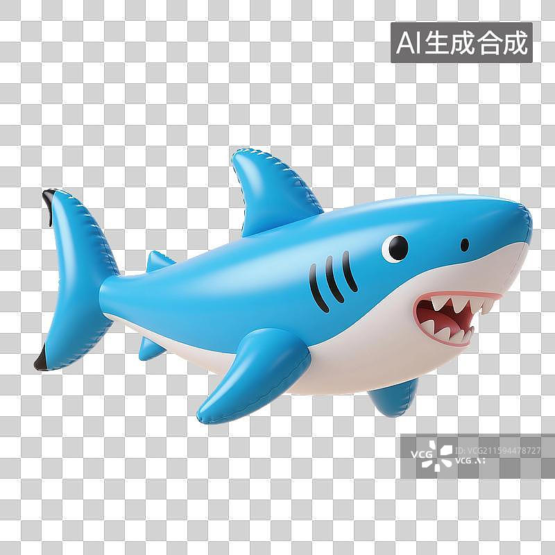 【AI数字艺术】3D渲染卡通动物，充气膨胀风格，鲨鱼，大白鲨，，海洋生物，免抠元素图片素材
