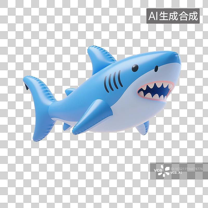 【AI数字艺术】3D渲染卡通动物，充气膨胀风格，鲨鱼，大白鲨，，海洋生物，免抠元素图片素材