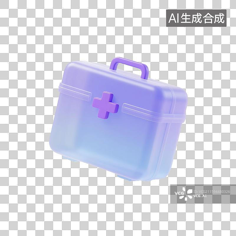 【AI数字艺术】3D渲染卡通医疗用品，透明质感，急救箱，医药箱，医院医疗医药安全保险，图形图标，免抠元素图片素材