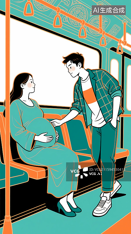 【AI数字艺术】地铁上男士给孕妇让座图片素材