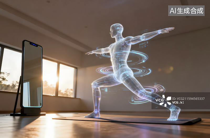 【AI数字艺术】室内智能瑜伽虚拟练习图片素材