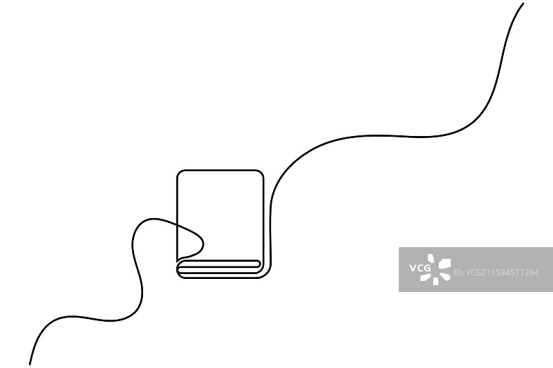 一本打开的书的单线条连续画图片素材