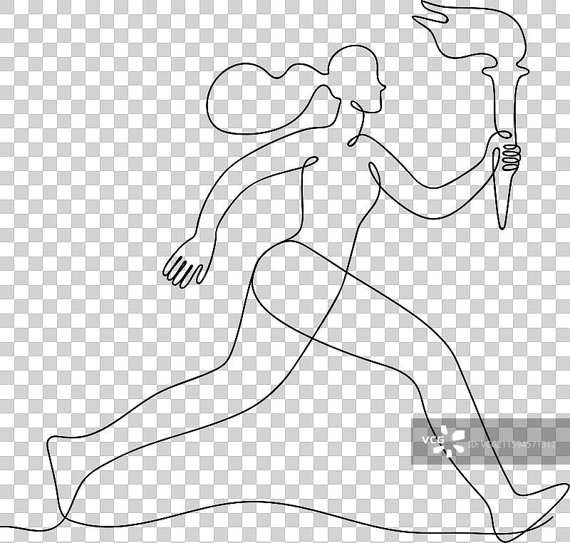 一位运动女孩的连续线条画图片素材