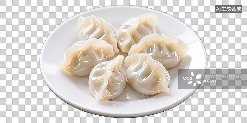 【AI数字艺术】一盘饺子白色瓷盘中国传统节日节气美食小吃春节除夕小年冬至立冬晶莹剔透水晶虾饺蒸饺3D三维立体渲染风格图片素材