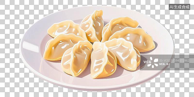 【AI数字艺术】一盘饺子白色瓷盘中国传统节日节气美食小吃春节除夕小年冬至立冬晶莹剔透水晶虾饺蒸饺3D三维立体渲染风格图片素材